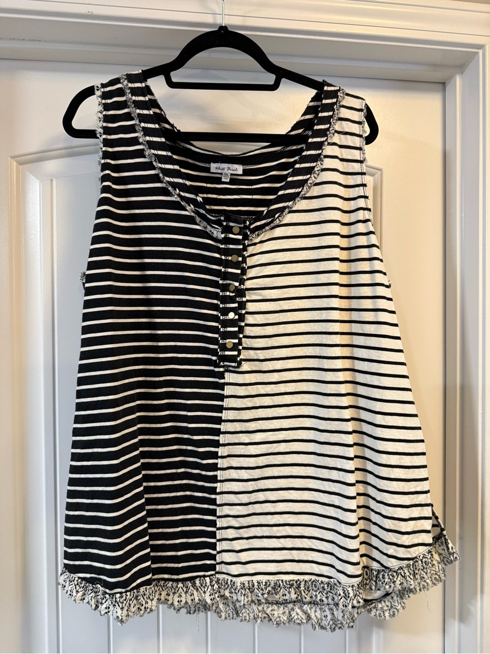 white birch Split-Panel Striped Tank Top - Black & White
